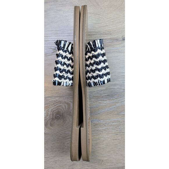Nine West Cammie Slides Sandals 10 Black Cream Woven Raffia Island Tropical - Picture 3 of 12